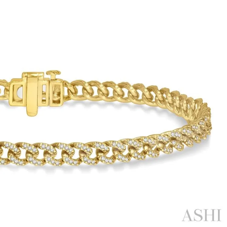 1 Ctw Round Cut Diamond Curb Bracelet in 14K Yellow Gold