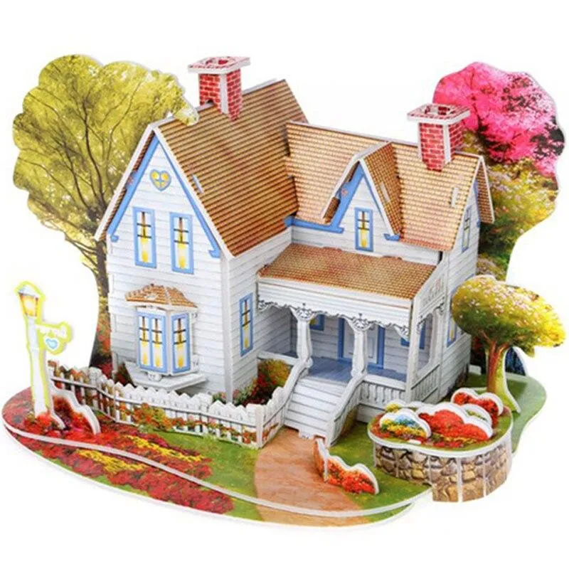 3D Puzzle DIY House Cartoon Princess Castle Garden Castle Model Early Learning Educational Toys For Children Kids Gift