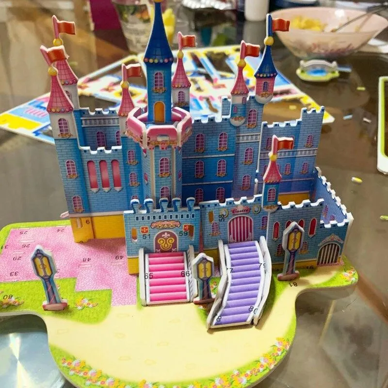 3D Puzzle DIY House Cartoon Princess Castle Garden Castle Model Early Learning Educational Toys For Children Kids Gift