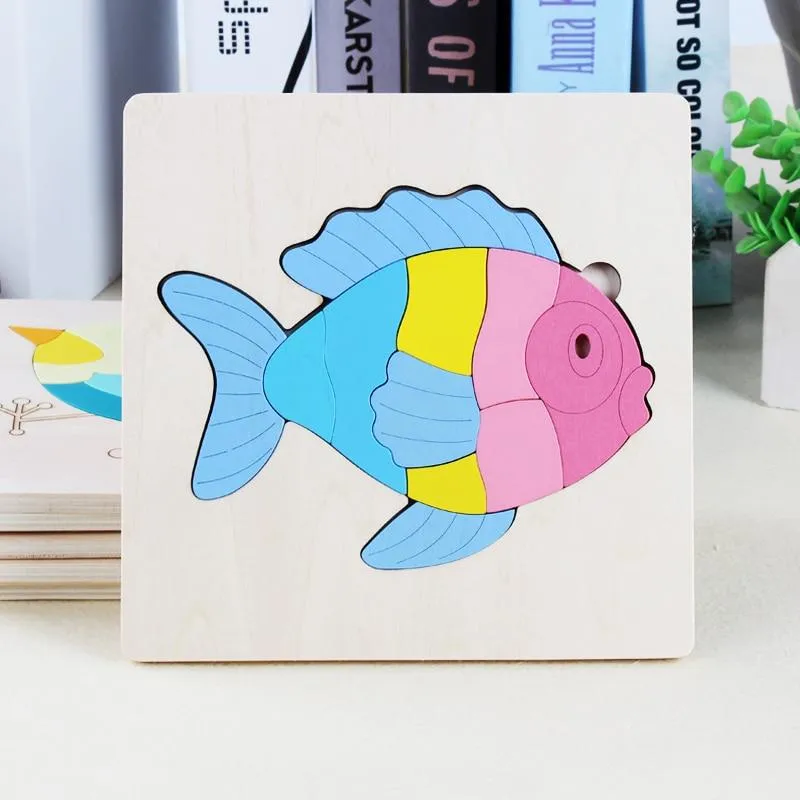 3D Wooden Puzzle Jigsaw Toys For Children Wood 3d Cartoon Animal Puzzles Intelligence Kids Early Educational Toys for children