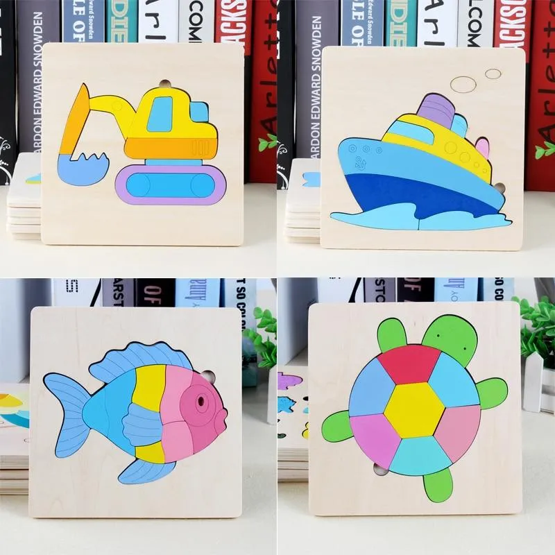 3D Wooden Puzzle Jigsaw Toys For Children Wood 3d Cartoon Animal Puzzles Intelligence Kids Early Educational Toys for children