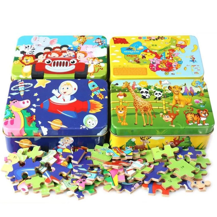 60 Pieces Wooden Puzzle Kids Toy Cartoon Animal Wood Jigsaw Puzzles Child Early Educational Learning Toys Christmas Gift