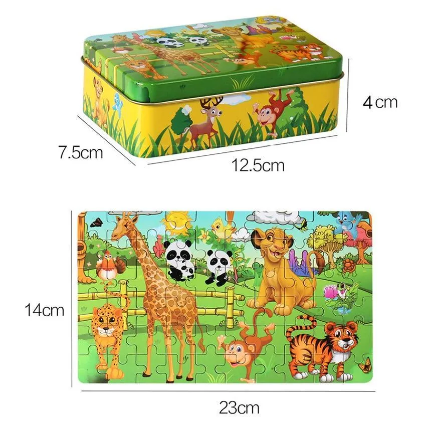 60 Pieces Wooden Puzzle Kids Toy Cartoon Animal Wood Jigsaw Puzzles Child Early Educational Learning Toys Christmas Gift