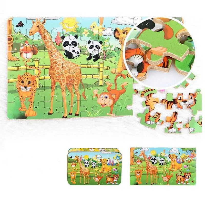 60 Pieces Wooden Puzzle Kids Toy Cartoon Animal Wood Jigsaw Puzzles Child Early Educational Learning Toys Christmas Gift