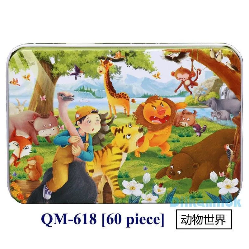 60 Pieces Wooden Puzzle Kids Toy Cartoon Animal Wood Jigsaw Puzzles Child Early Educational Learning Toys Christmas Gift