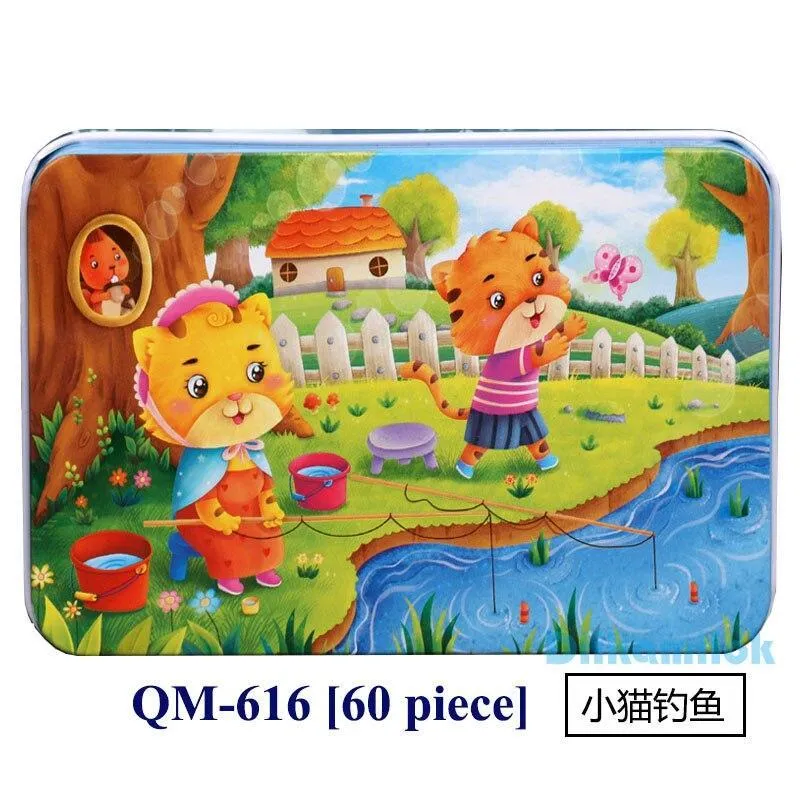 60 Pieces Wooden Puzzle Kids Toy Cartoon Animal Wood Jigsaw Puzzles Child Early Educational Learning Toys Christmas Gift