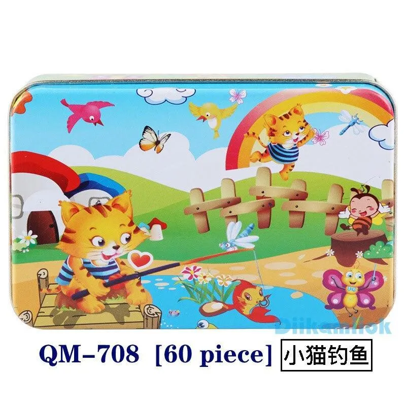 60 Pieces Wooden Puzzle Kids Toy Cartoon Animal Wood Jigsaw Puzzles Child Early Educational Learning Toys Christmas Gift