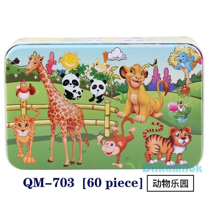 60 Pieces Wooden Puzzle Kids Toy Cartoon Animal Wood Jigsaw Puzzles Child Early Educational Learning Toys Christmas Gift