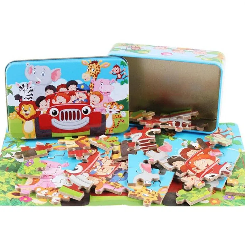 60 Pieces Wooden Puzzle Kids Toy Cartoon Animal Wood Jigsaw Puzzles Child Early Educational Learning Toys Christmas Gift