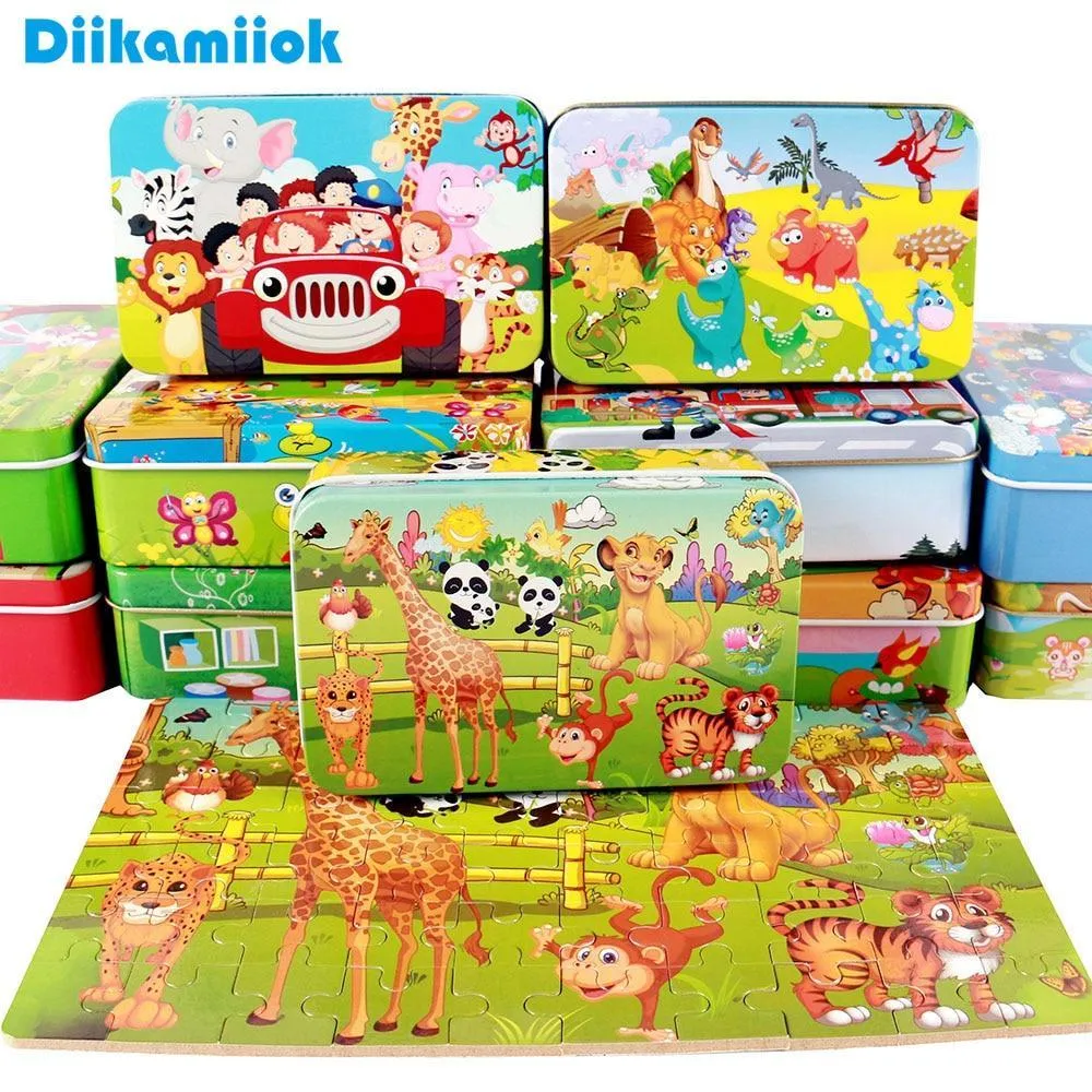 60 Pieces Wooden Puzzle Kids Toy Cartoon Animal Wood Jigsaw Puzzles Child Early Educational Learning Toys Christmas Gift