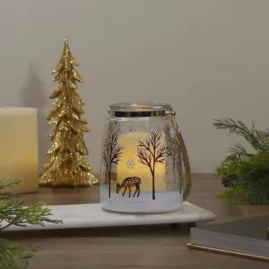 6.25" Flameless Glass Lantern with Trees and Fawns Candle