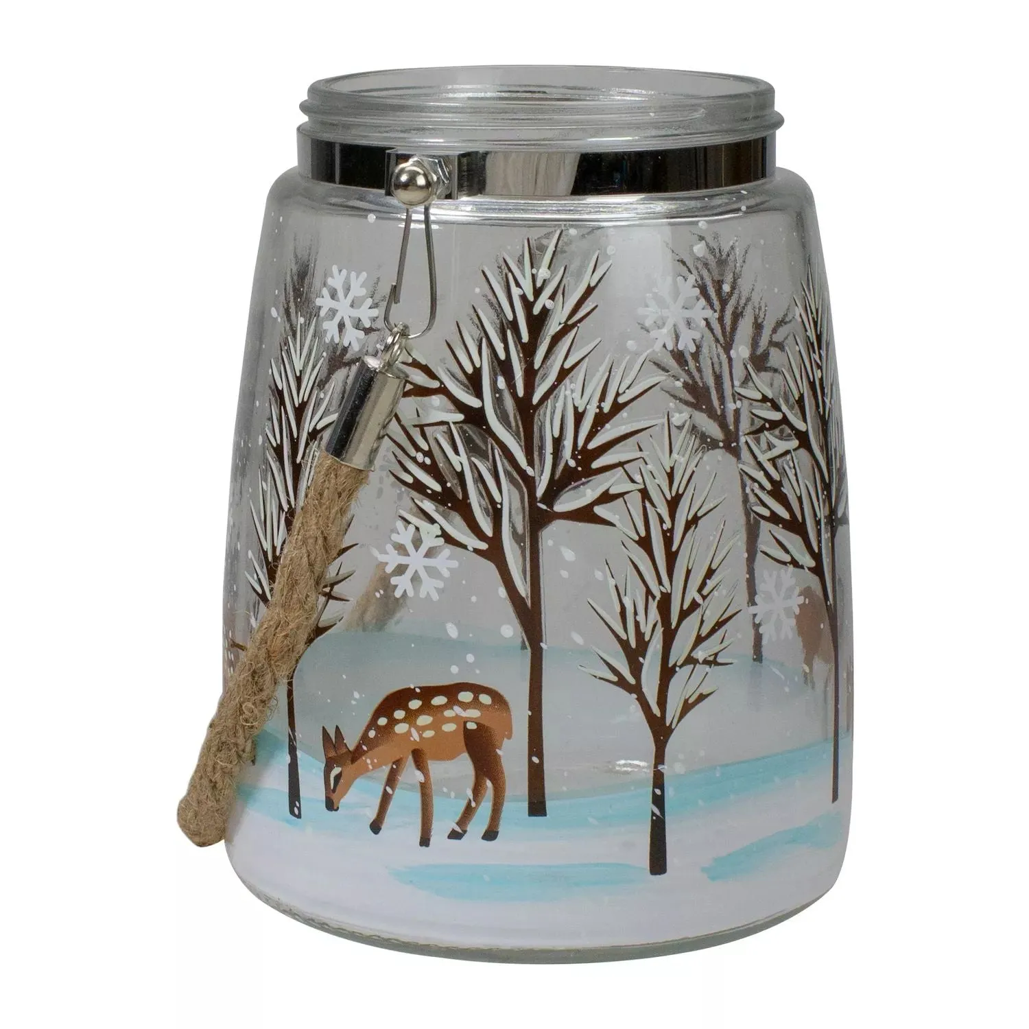 6.25" Flameless Glass Lantern with Trees and Fawns Candle