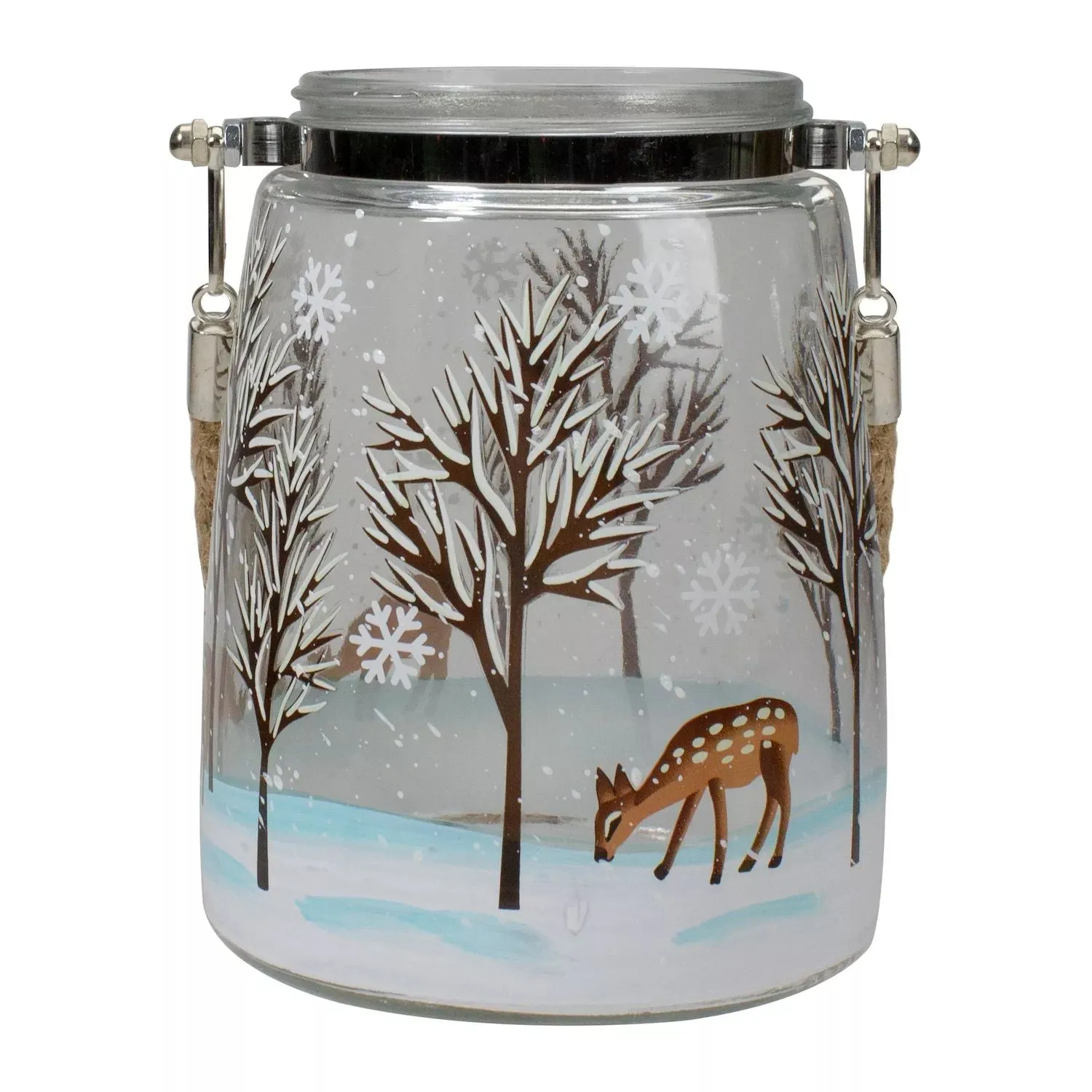 6.25" Flameless Glass Lantern with Trees and Fawns Candle