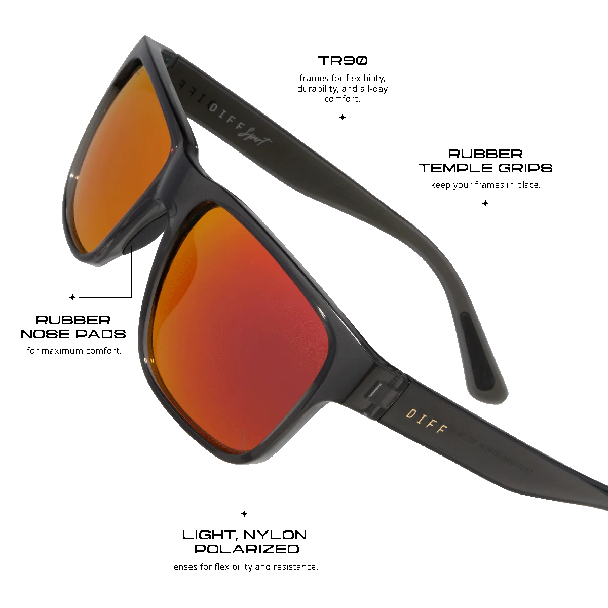 ACE - BLACK SMOKE CRYSTAL   RED MIRROR   POLARIZED SUNGLASSES