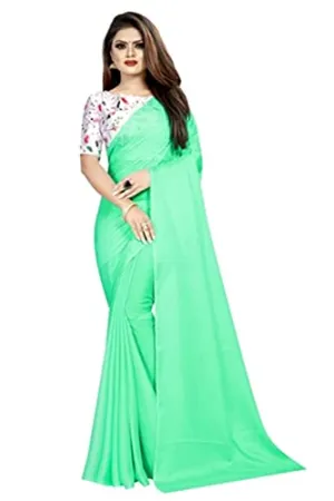 Amiga Fashion Women's Chiffon Saree With Blouse Piece (DGChiffon_Pink_Free Size_Green)