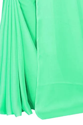 Amiga Fashion Women's Chiffon Saree With Blouse Piece (DGChiffon_Pink_Free Size_Green)