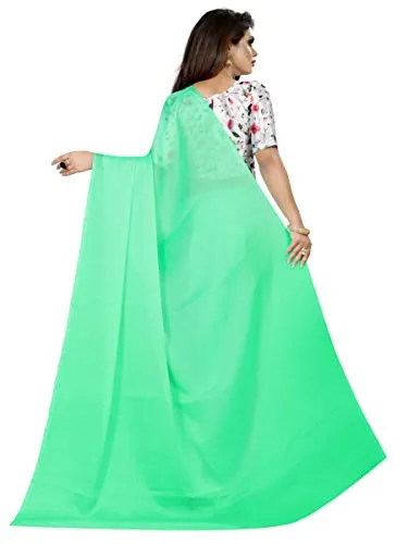 Amiga Fashion Women's Chiffon Saree With Blouse Piece (DGChiffon_Pink_Free Size_Green)