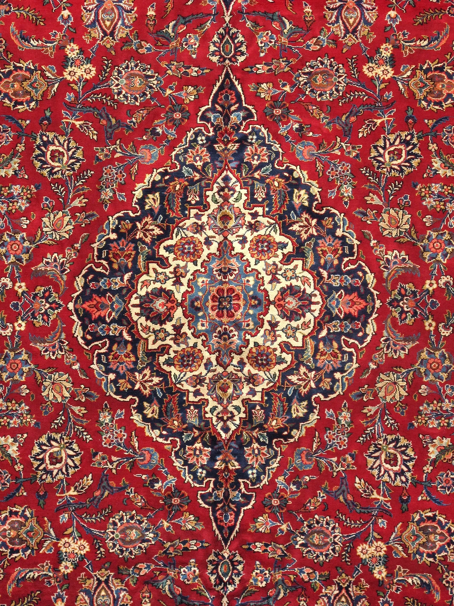 Antique Kashan Collection Lamb's Wool Area Rug-10' 5" X 14' 0" , Red