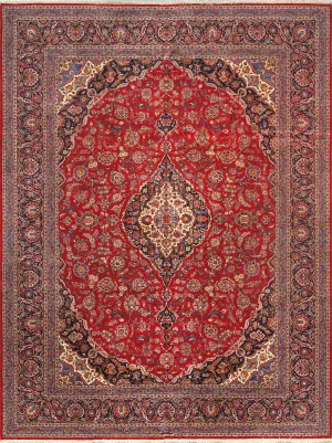 Antique Kashan Collection Lamb's Wool Area Rug-10' 5" X 14' 0" , Red