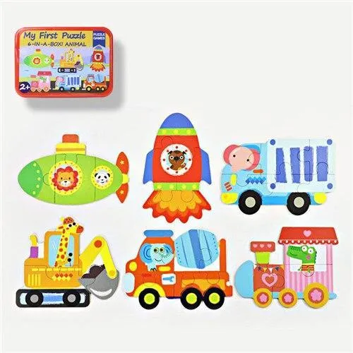 Baby Puzzle Toys Games Iron Box Cartoon 3D Animals Wooden Puzzle For Children Early Educational Toys Gifts For Kids