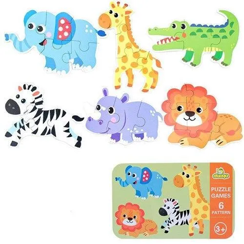 Baby Puzzle Toys Games Iron Box Cartoon 3D Animals Wooden Puzzle For Children Early Educational Toys Gifts For Kids