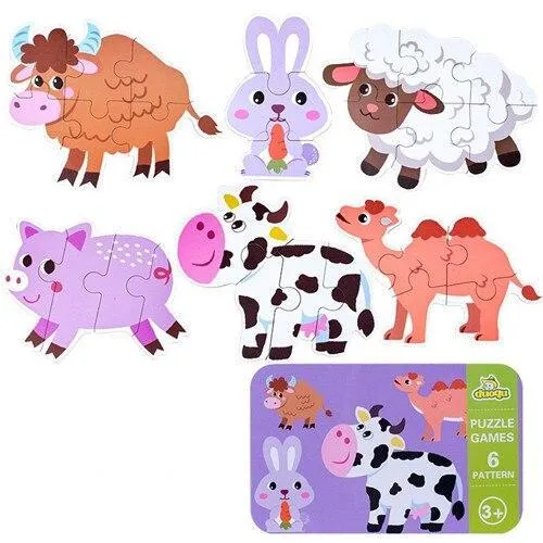 Baby Puzzle Toys Games Iron Box Cartoon 3D Animals Wooden Puzzle For Children Early Educational Toys Gifts For Kids