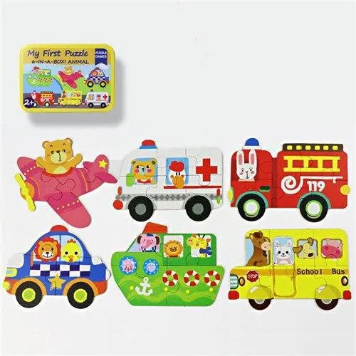 Baby Puzzle Toys Games Iron Box Cartoon 3D Animals Wooden Puzzle For Children Early Educational Toys Gifts For Kids