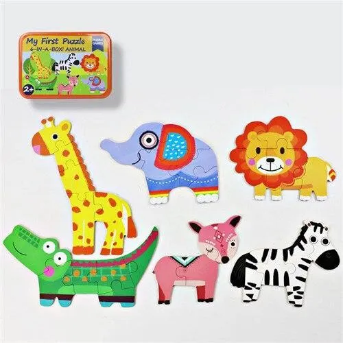 Baby Puzzle Toys Games Iron Box Cartoon 3D Animals Wooden Puzzle For Children Early Educational Toys Gifts For Kids