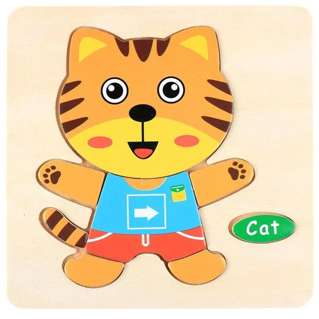 Baby Toys 3D Wooden Puzzle Jigsaw Toys for Children Cartoon Animal Puzzles Intelligence Kids Early Educational Brain Teaser Toys