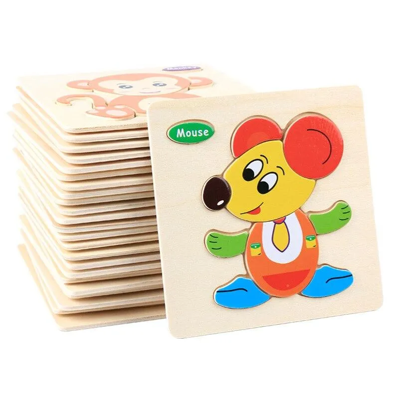 Baby Toys 3D Wooden Puzzle Jigsaw Toys for Children Cartoon Animal Puzzles Intelligence Kids Early Educational Brain Teaser Toys