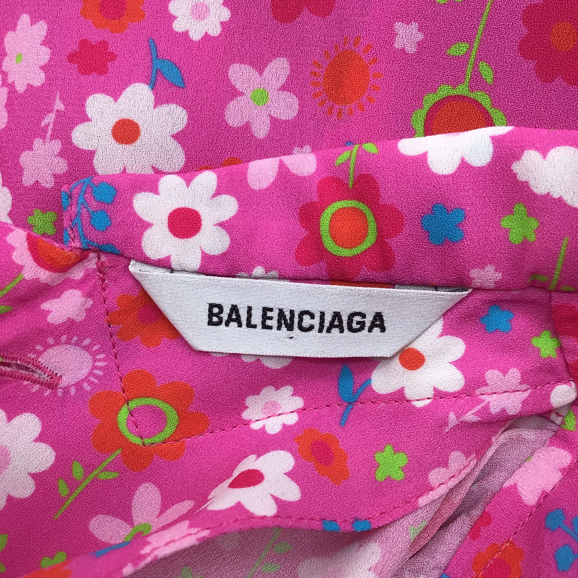 Balenciaga Pink Multi 2021 Tie-Neck Floral Printed Top