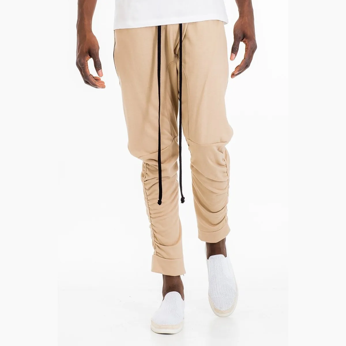 Beige Gathered Cotton Sweats