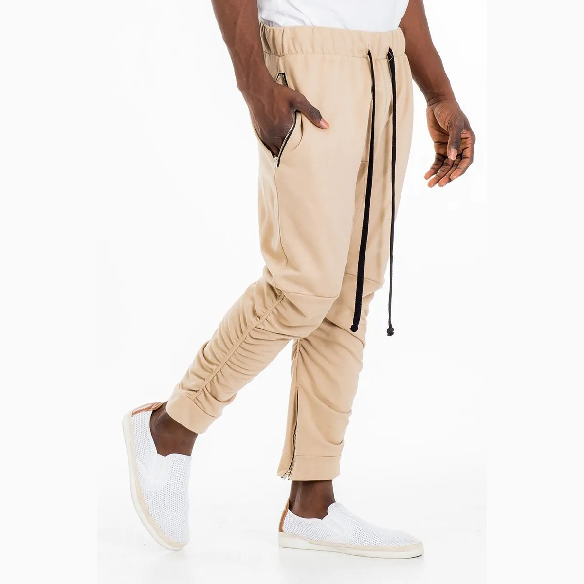 Beige Gathered Cotton Sweats