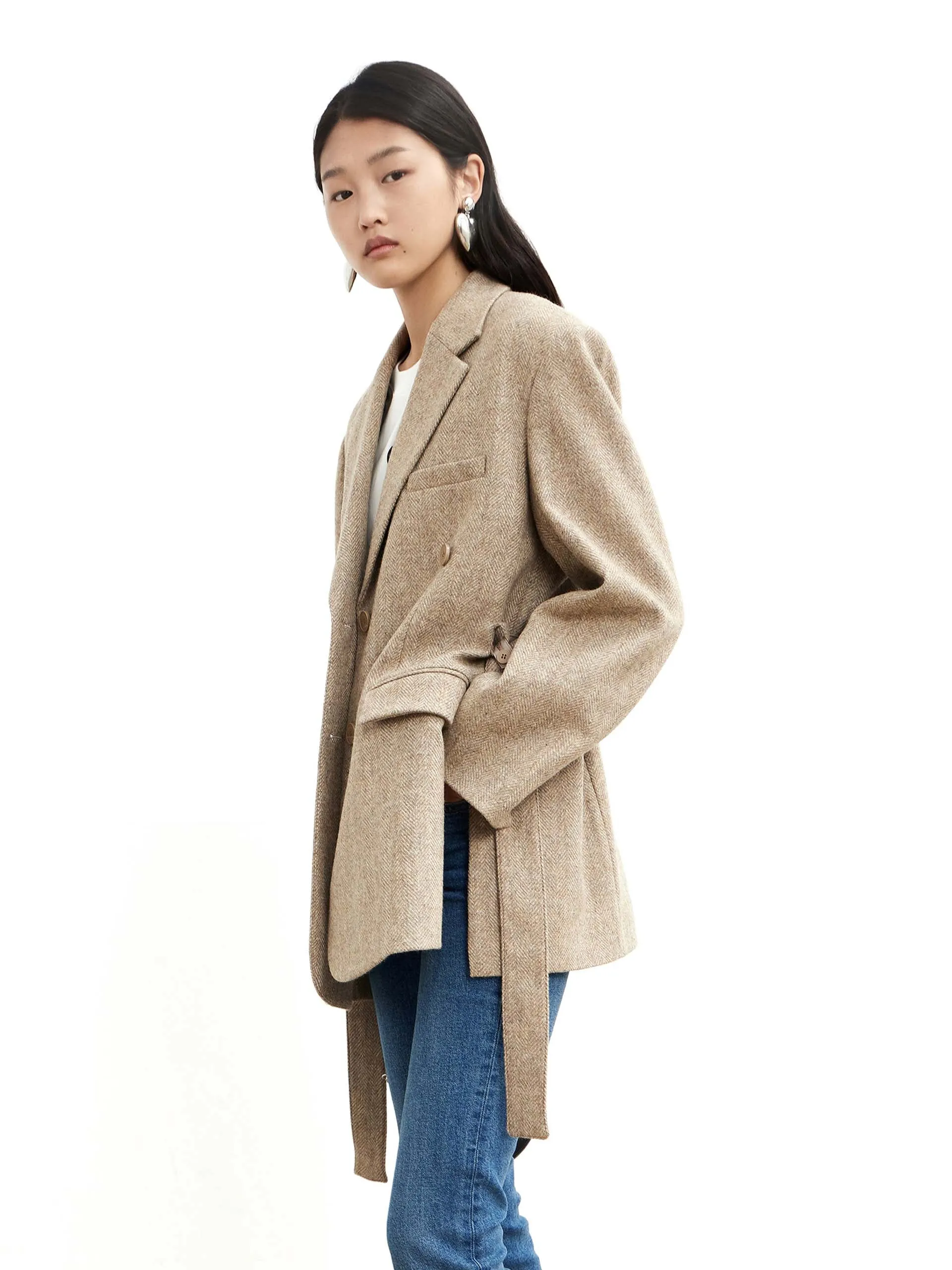 Belted Textured Blazer in Wool