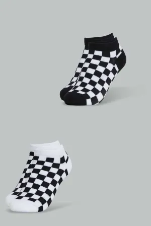 Black And White Checkered Ankle Length Socks For Senior Boys (Pack of 2)