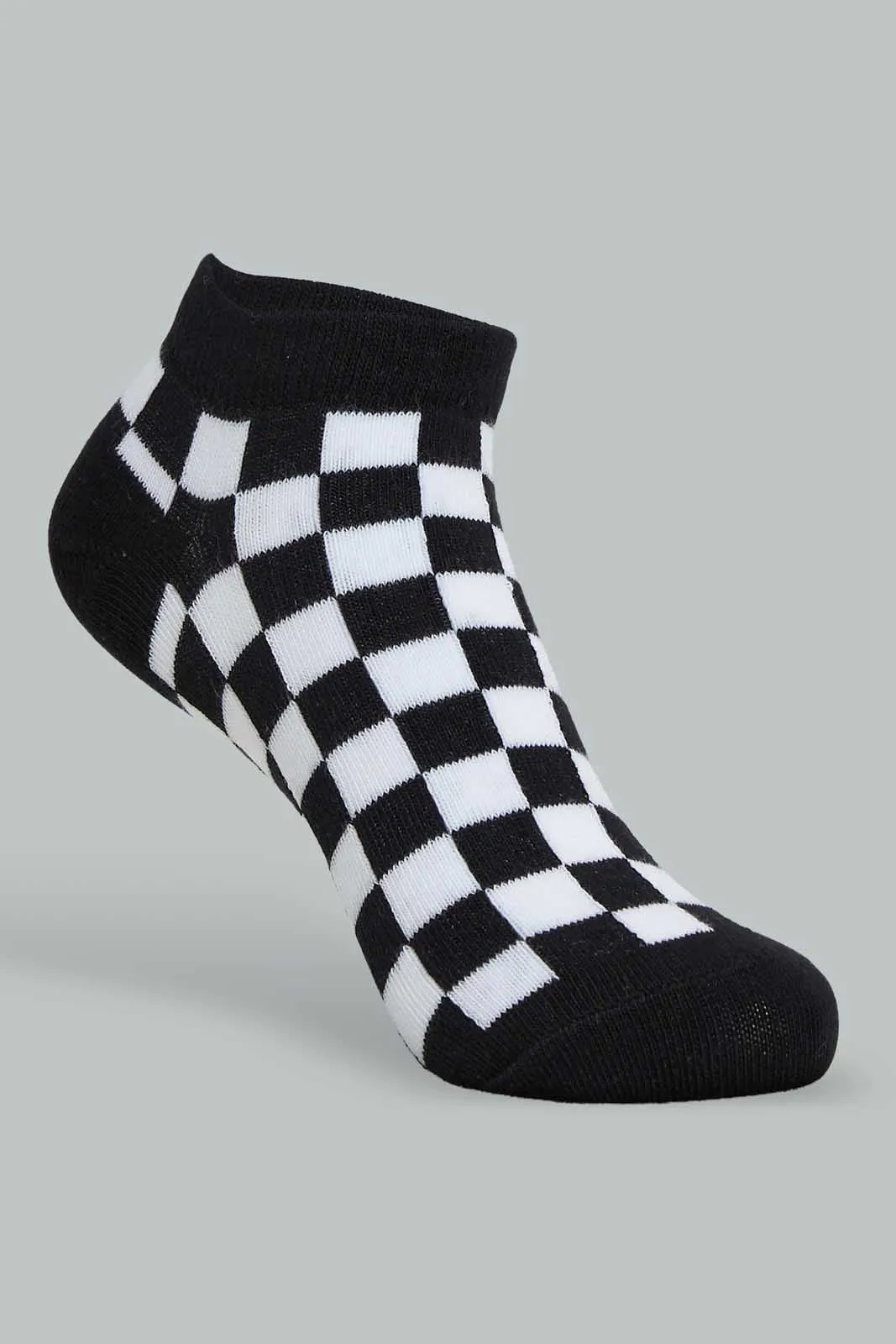 Black And White Checkered Ankle Length Socks For Senior Boys (Pack of 2)