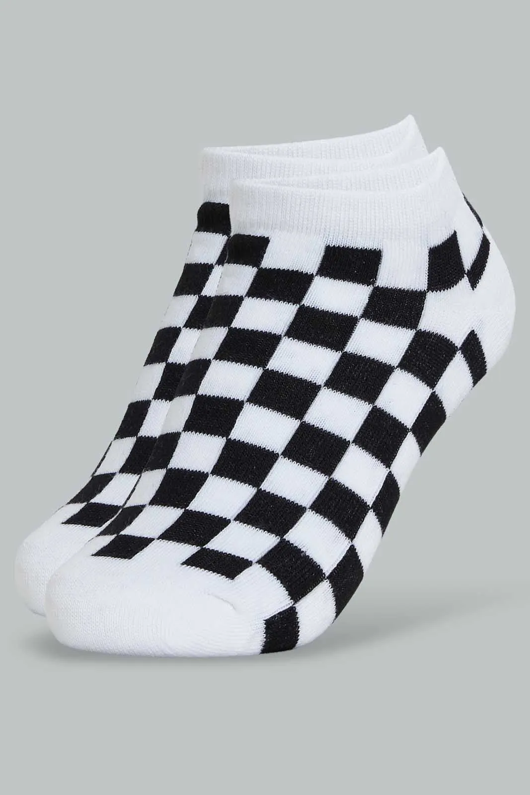 Black And White Checkered Ankle Length Socks For Senior Boys (Pack of 2)