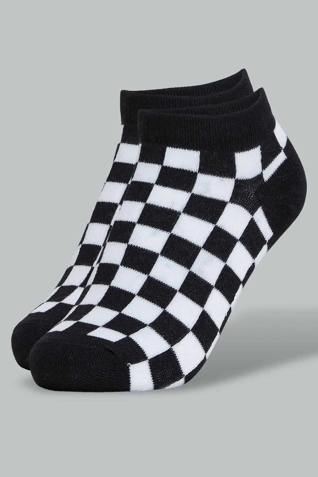 Black And White Checkered Ankle Length Socks For Senior Boys (Pack of 2)