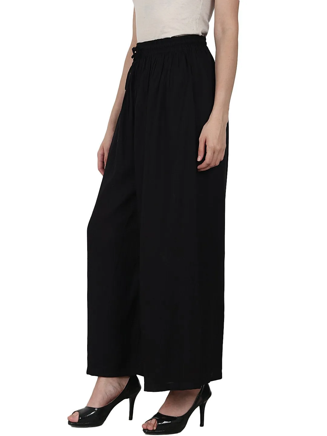 Black Ankle Length  Rayonstraight Plazzo