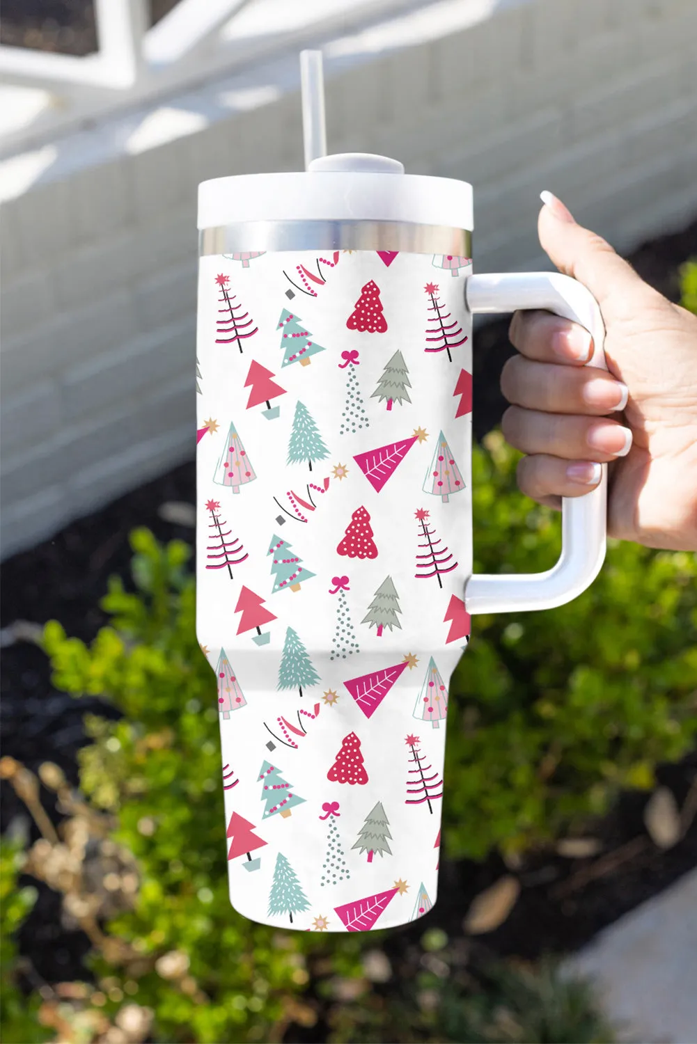 Black Cartoon Christmas Tree Printed Thermos Cup