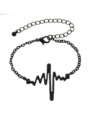 Black Chain With Heartbeat Charm Bracelet