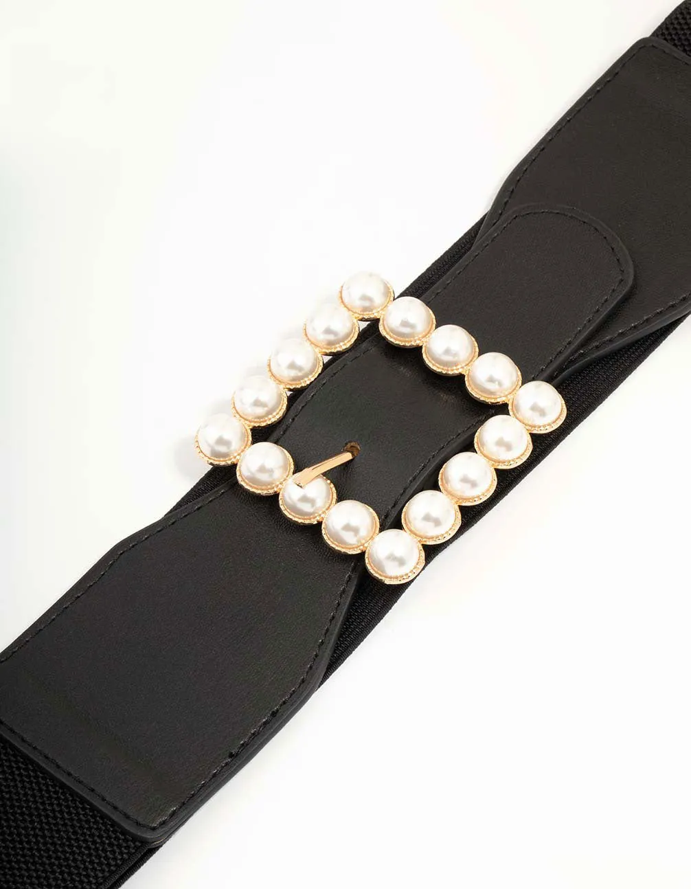 Black Fabric & Pearl Buckle Stretch Belt