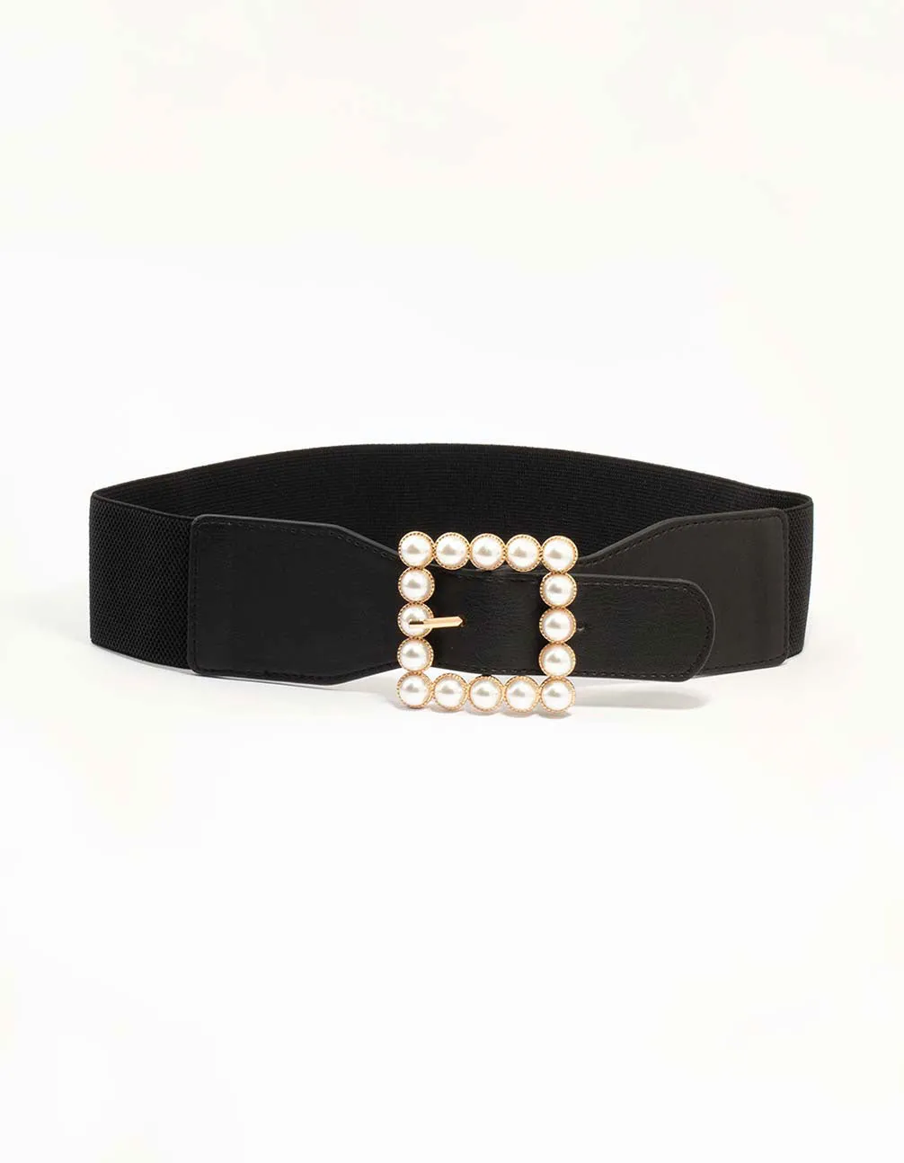 Black Fabric & Pearl Buckle Stretch Belt