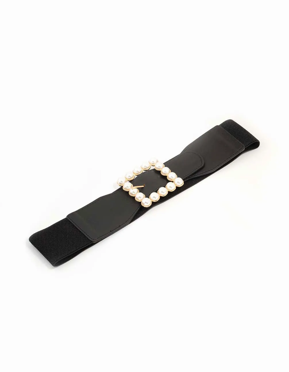 Black Fabric & Pearl Buckle Stretch Belt