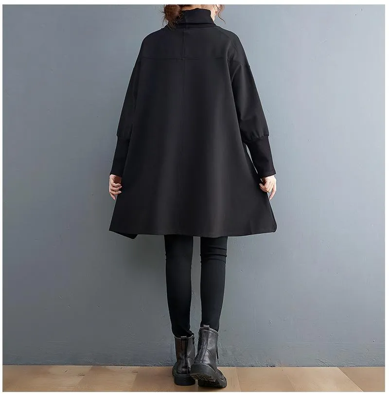 Black Irregular Turtleneck Long Sleeves Women Fall Shirts