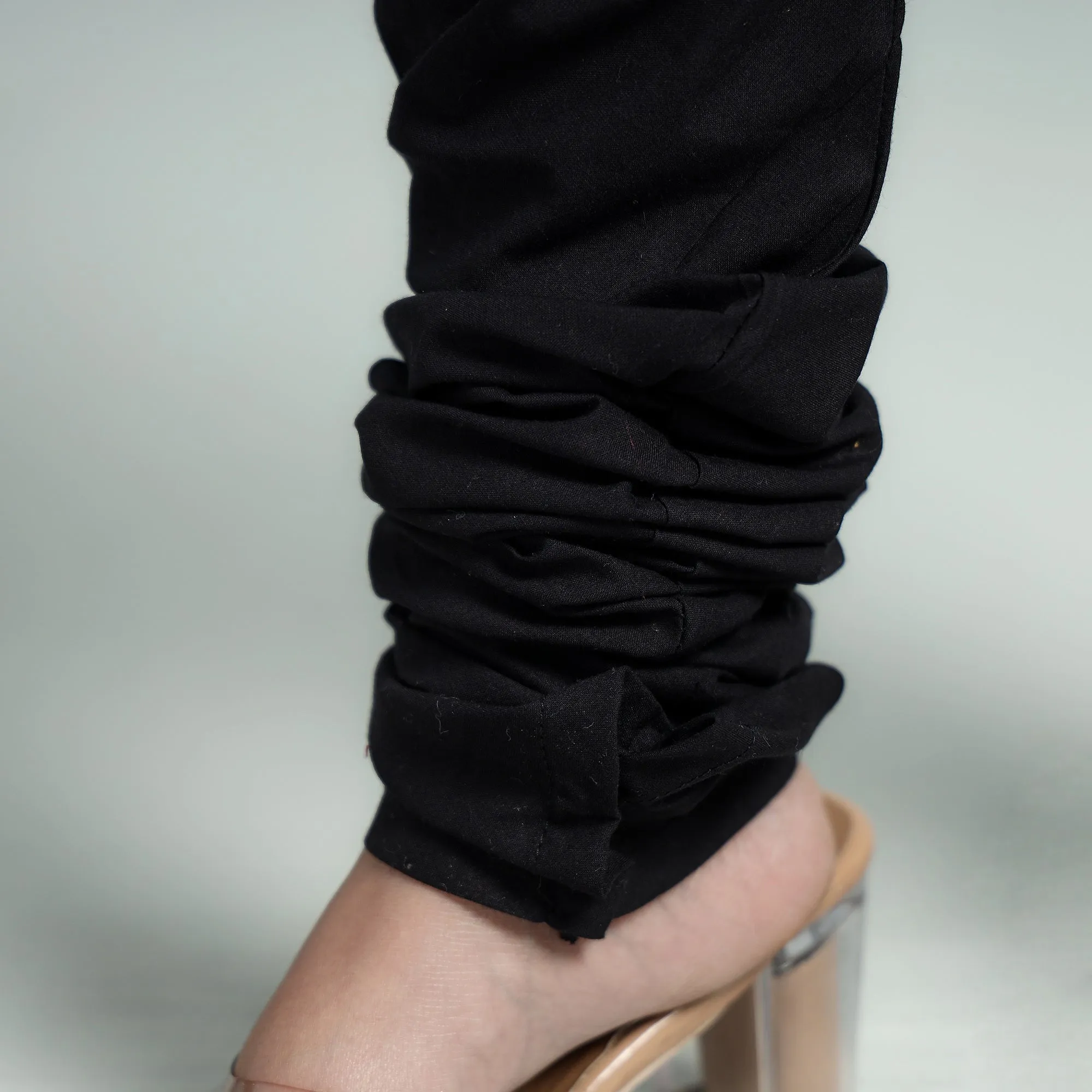 Black - Plain Dyed Cotton Ankle Length Churidar