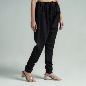 Black - Plain Dyed Cotton Ankle Length Churidar