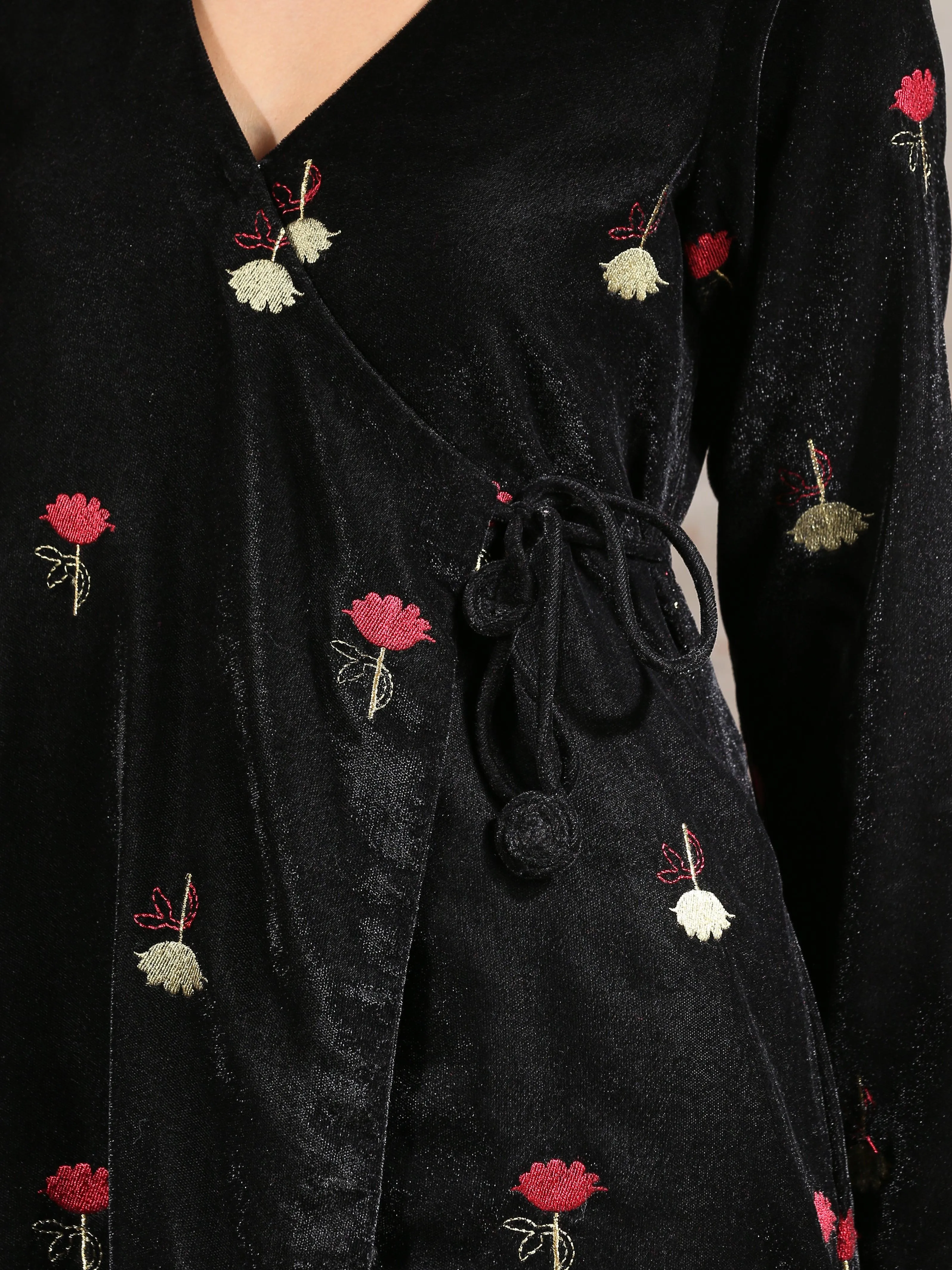 Black Velvet Embroidered Angrakha