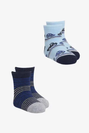 Blue Printed With Striped Impulse Socks 2 Pack Socks (Ankle Length)