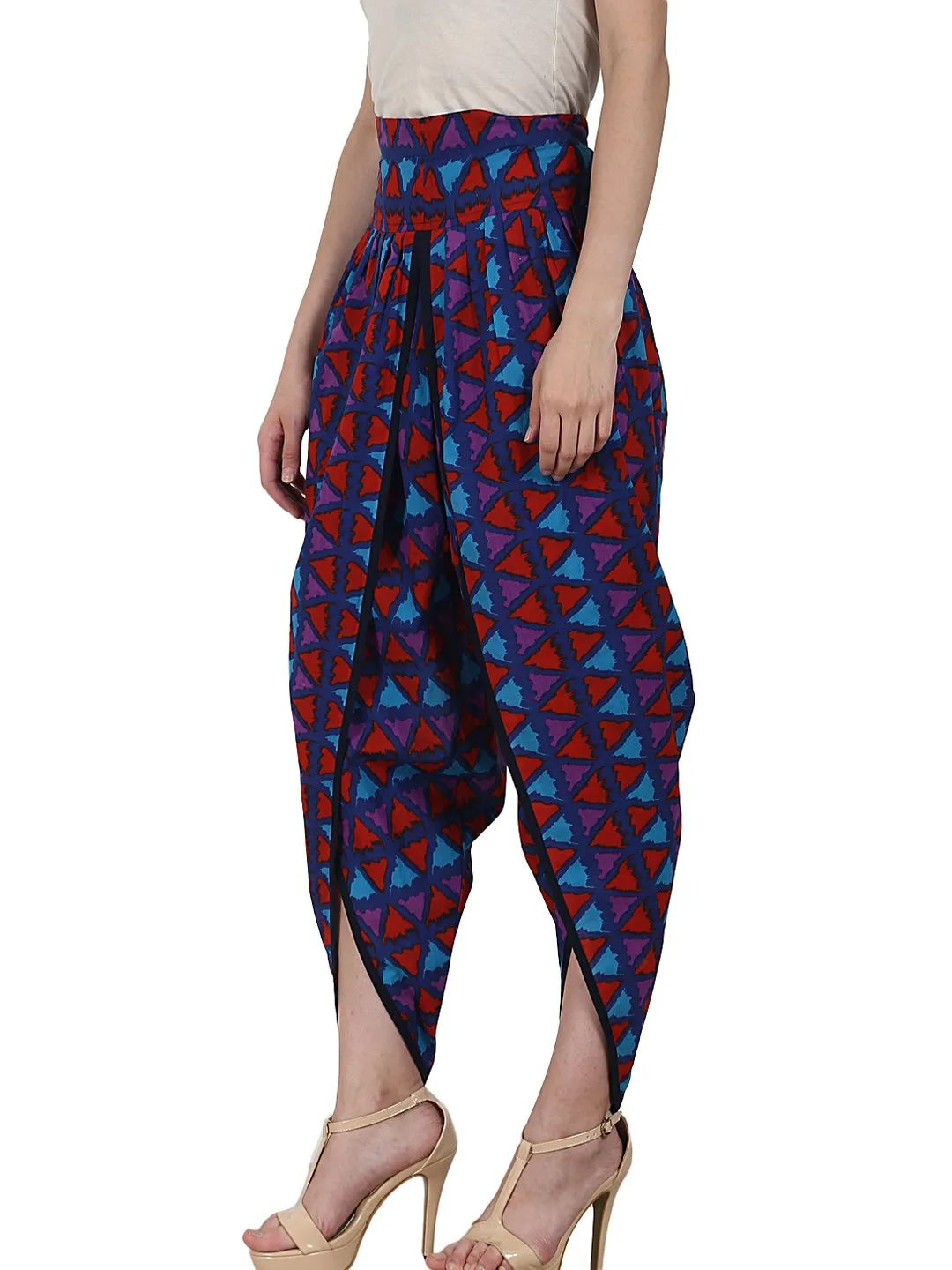 Blue Prited Cotton Ankle Length Dhoti